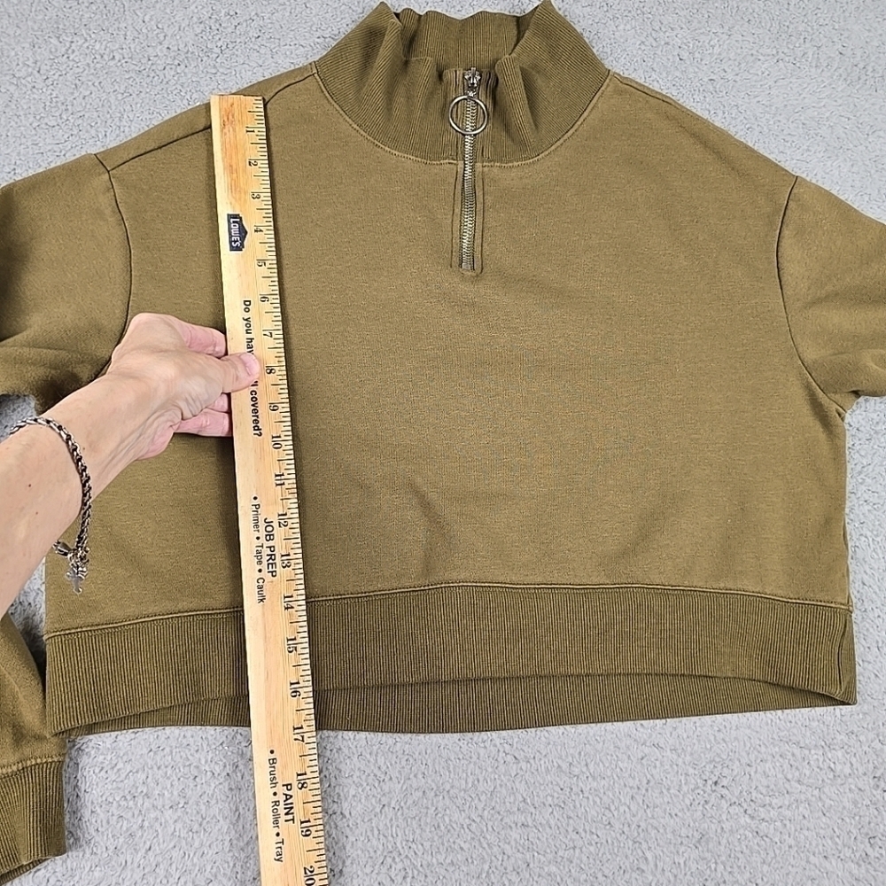 Divided Top Womens Green 1/4 Zip Long Sleeve Cropped Sweatshirt Soft Fleece Sz S - Picture 7 of 9
